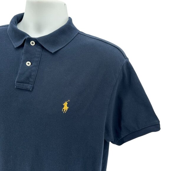 Polo Ralph Lauren Mens Large Polo Shirt Custom Slim Fit Mesh Polo Navy Blue - Picture 3 of 7